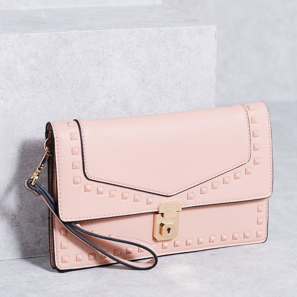 Topshop CALEB Blush Pink Studded Clutch